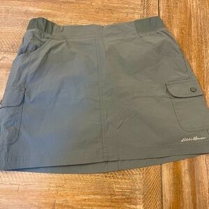 Eddie Bauer Cargo Mini Short Skirt Skort Womens M Elastic Waist Flat Front Gray